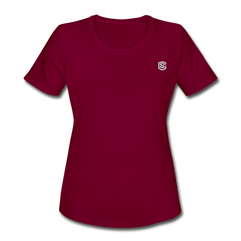 Women's Moisture Wicking Performance T-Shirt   WITH SILIVER LOGO - burgundy