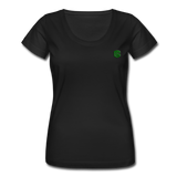 Women's Scoop Neck T-Shirt   WITH GREEN LOGO - black