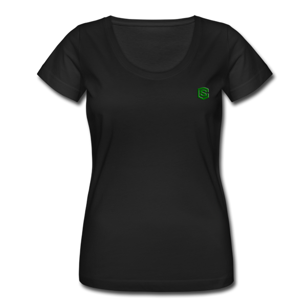 Women's Scoop Neck T-Shirt   WITH GREEN LOGO - black