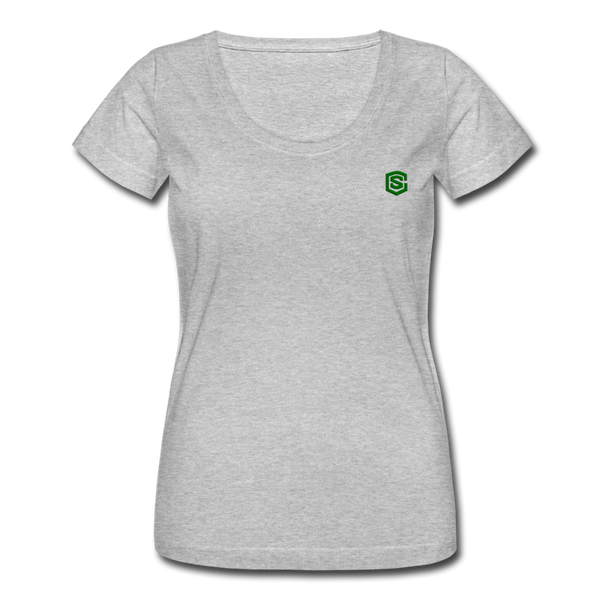 Women's Scoop Neck T-Shirt   WITH GREEN LOGO - heather gray