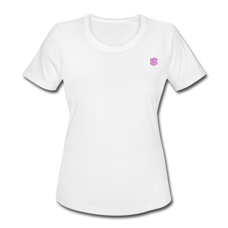 Women's Moisture Wicking Performance T-Shirt   WITH PINK  LOGO - white