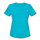 Women's Moisture Wicking Performance T-Shirt   WITH PINK  LOGO - turquoise