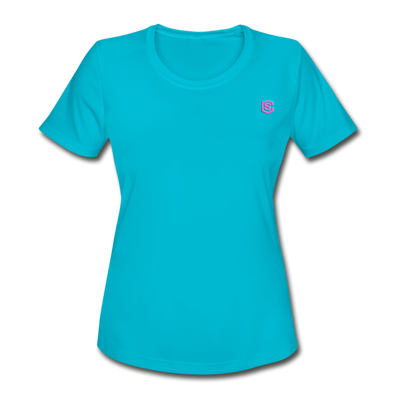 Women's Moisture Wicking Performance T-Shirt   WITH PINK  LOGO - turquoise