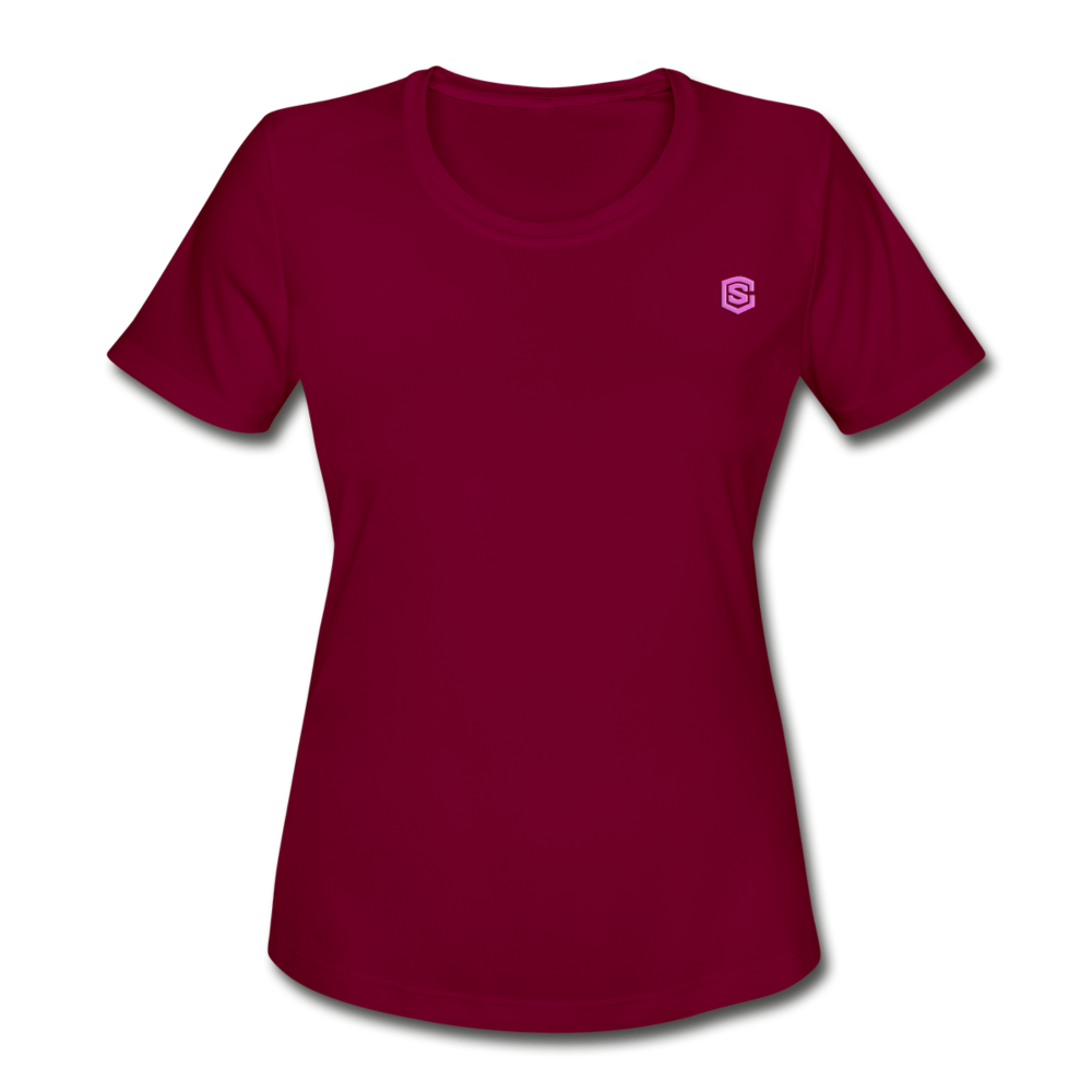 Women's Moisture Wicking Performance T-Shirt   WITH PINK  LOGO - burgundy