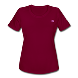 Women's Moisture Wicking Performance T-Shirt   WITH PINK  LOGO - burgundy