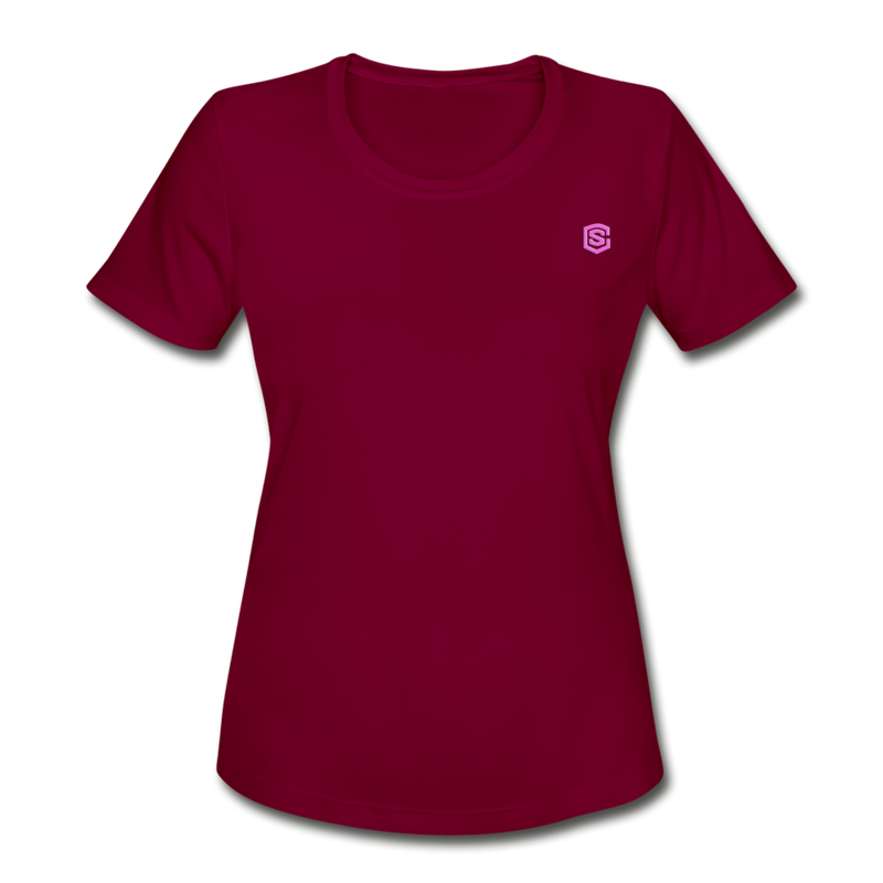 Women's Moisture Wicking Performance T-Shirt   WITH PINK  LOGO - burgundy