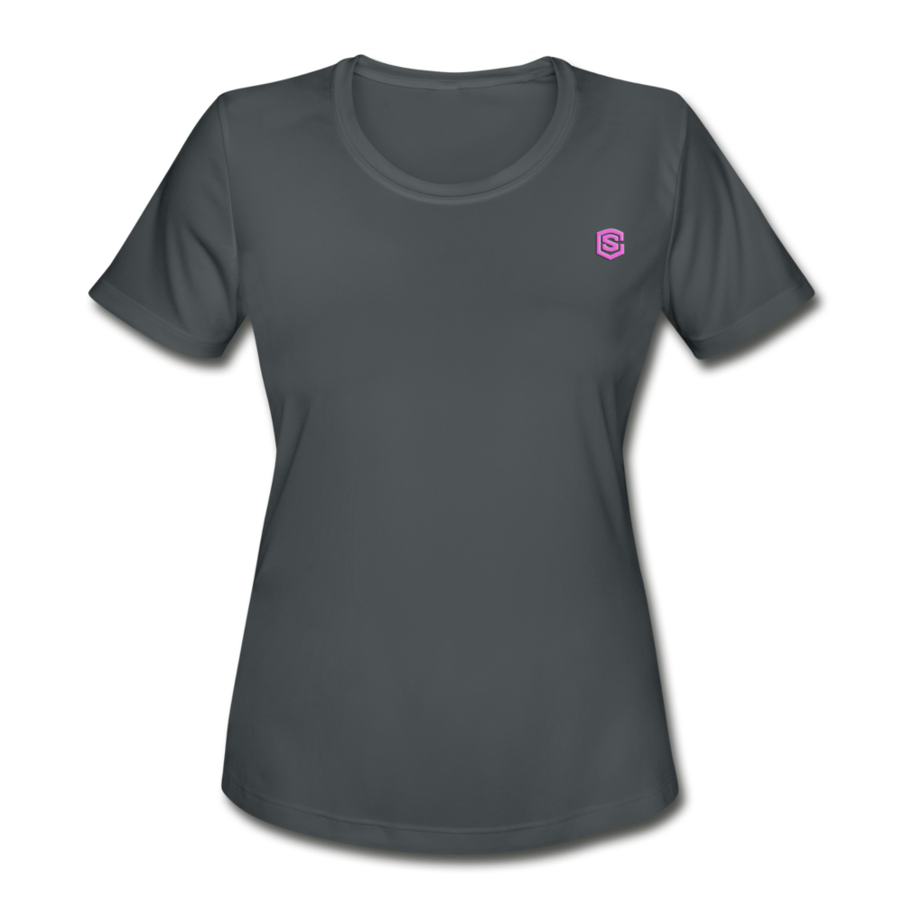 Women's Moisture Wicking Performance T-Shirt   WITH PINK  LOGO - charcoal