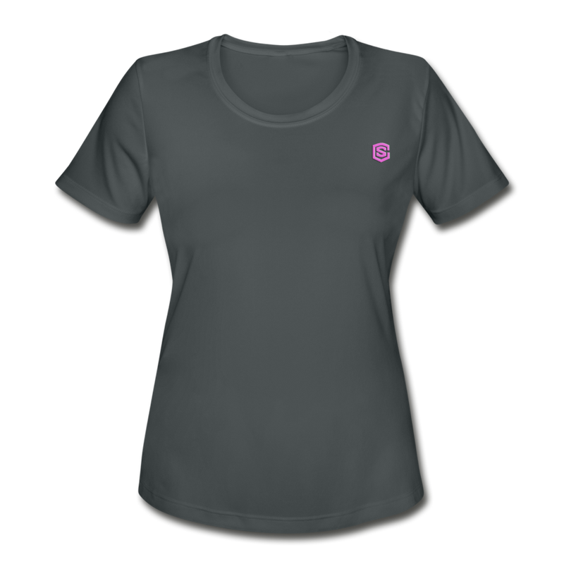 Women's Moisture Wicking Performance T-Shirt   WITH PINK  LOGO - charcoal