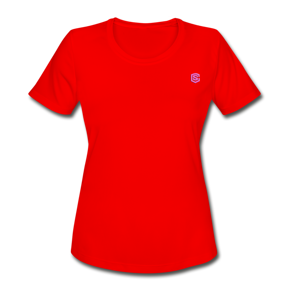 Women's Moisture Wicking Performance T-Shirt   WITH PINK  LOGO - red