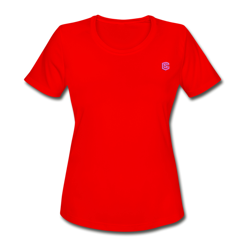 Women's Moisture Wicking Performance T-Shirt   WITH PINK  LOGO - red