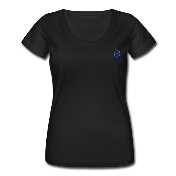 Women's Scoop Neck T-Shirt   WITH BLUE LOGO - black