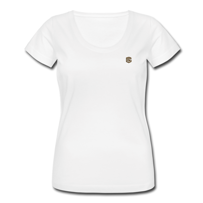 Women's Scoop Neck T-Shirt   WITH BROWN LOGO - white