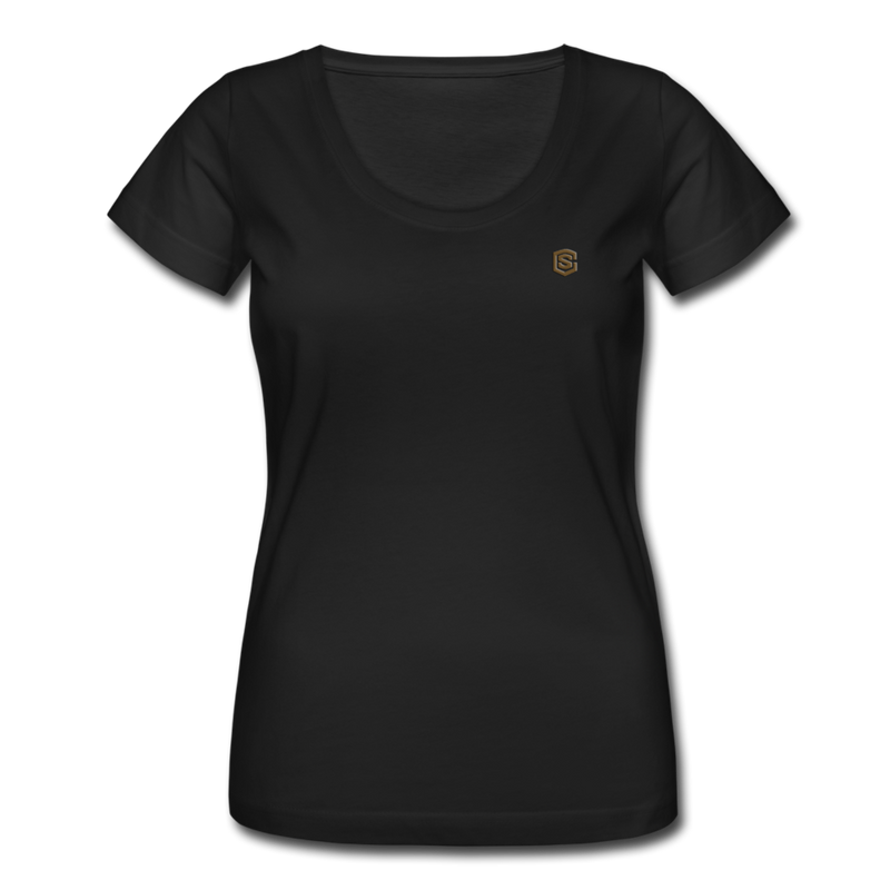 Women's Scoop Neck T-Shirt   WITH BROWN LOGO - black