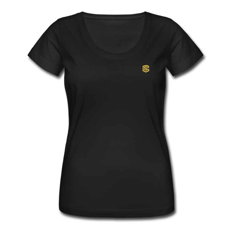 Women's Scoop Neck T-Shirt   WITH GOLD LOGO - black