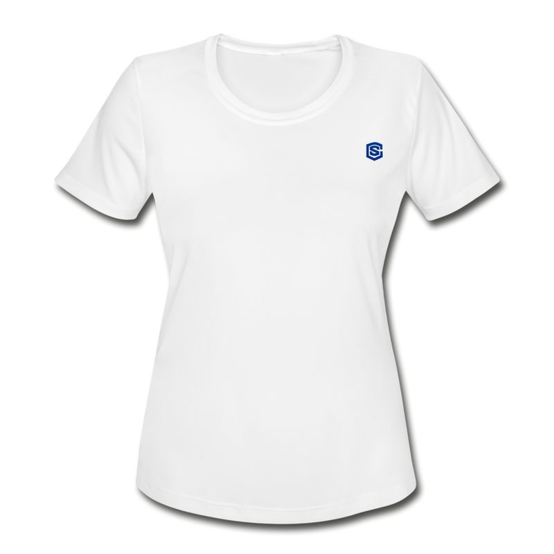 Women's Moisture Wicking Performance T-Shirt   WITH BLUE LOGO - white