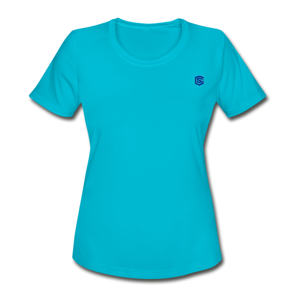 Women's Moisture Wicking Performance T-Shirt   WITH BLUE LOGO - turquoise