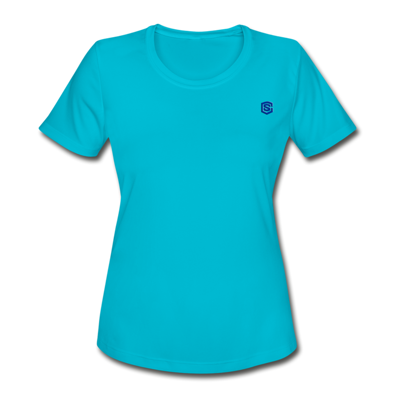 Women's Moisture Wicking Performance T-Shirt   WITH BLUE LOGO - turquoise