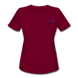 Women's Moisture Wicking Performance T-Shirt   WITH BLUE LOGO - burgundy