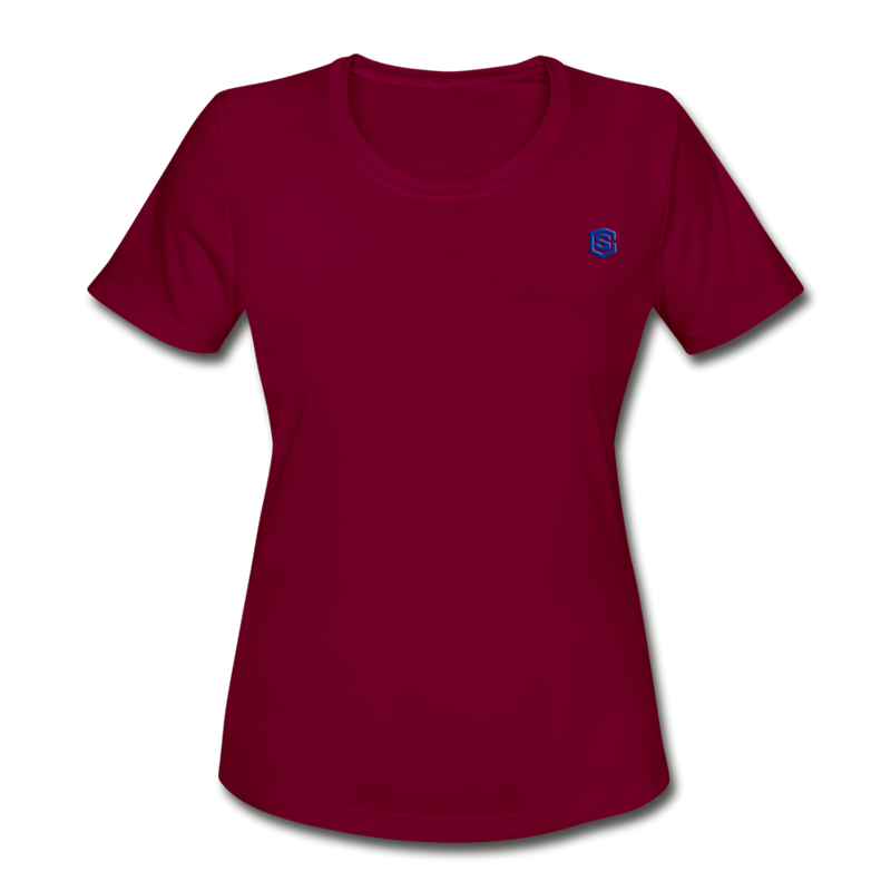 Women's Moisture Wicking Performance T-Shirt   WITH BLUE LOGO - burgundy