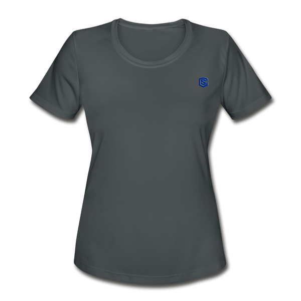 Women's Moisture Wicking Performance T-Shirt   WITH BLUE LOGO - charcoal