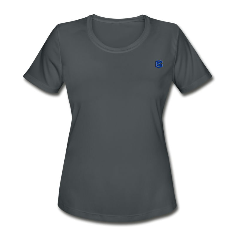 Women's Moisture Wicking Performance T-Shirt   WITH BLUE LOGO - charcoal