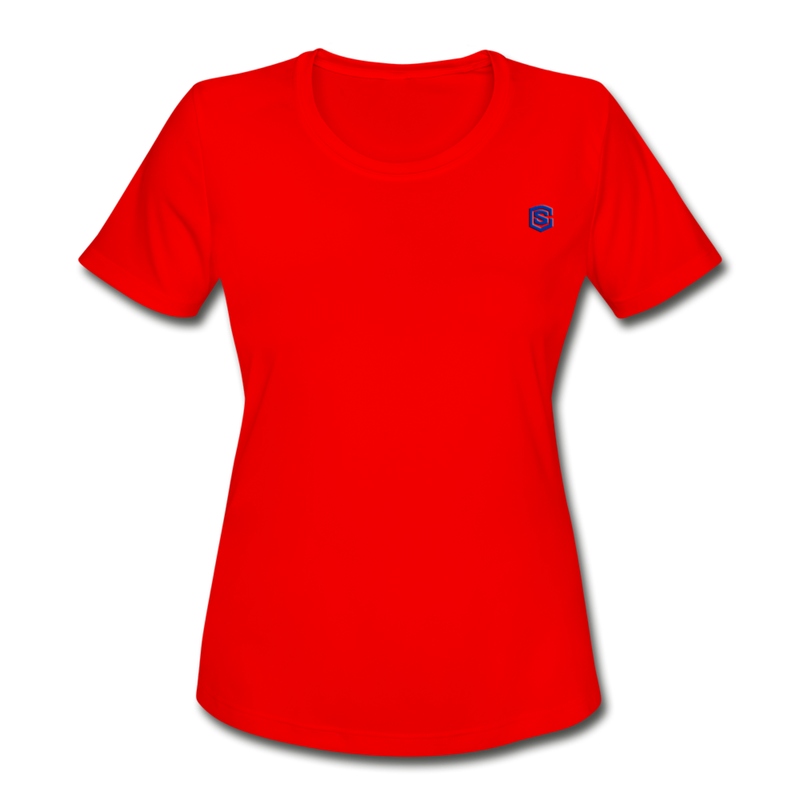 Women's Moisture Wicking Performance T-Shirt   WITH BLUE LOGO - red