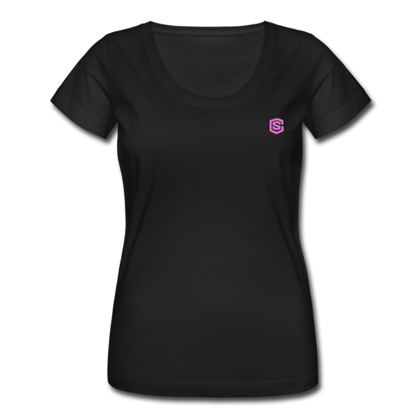 Women's Scoop Neck T-Shirt   WITH PINK LOGO - black