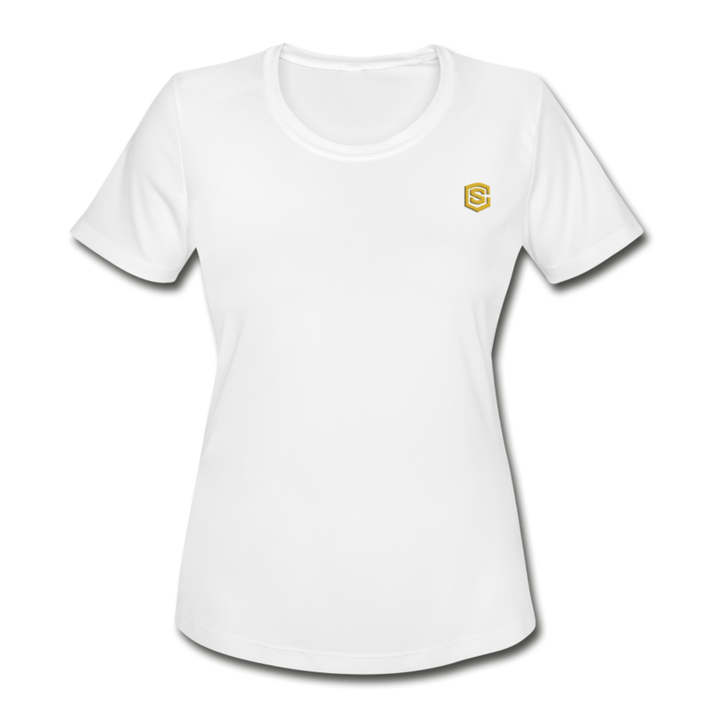 Women's Moisture Wicking Performance T-Shirt   WITH GOLD LOGO - white