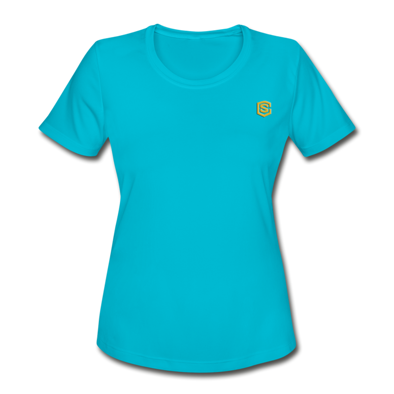 Women's Moisture Wicking Performance T-Shirt   WITH GOLD LOGO - turquoise