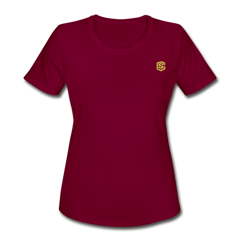 Women's Moisture Wicking Performance T-Shirt   WITH GOLD LOGO - burgundy