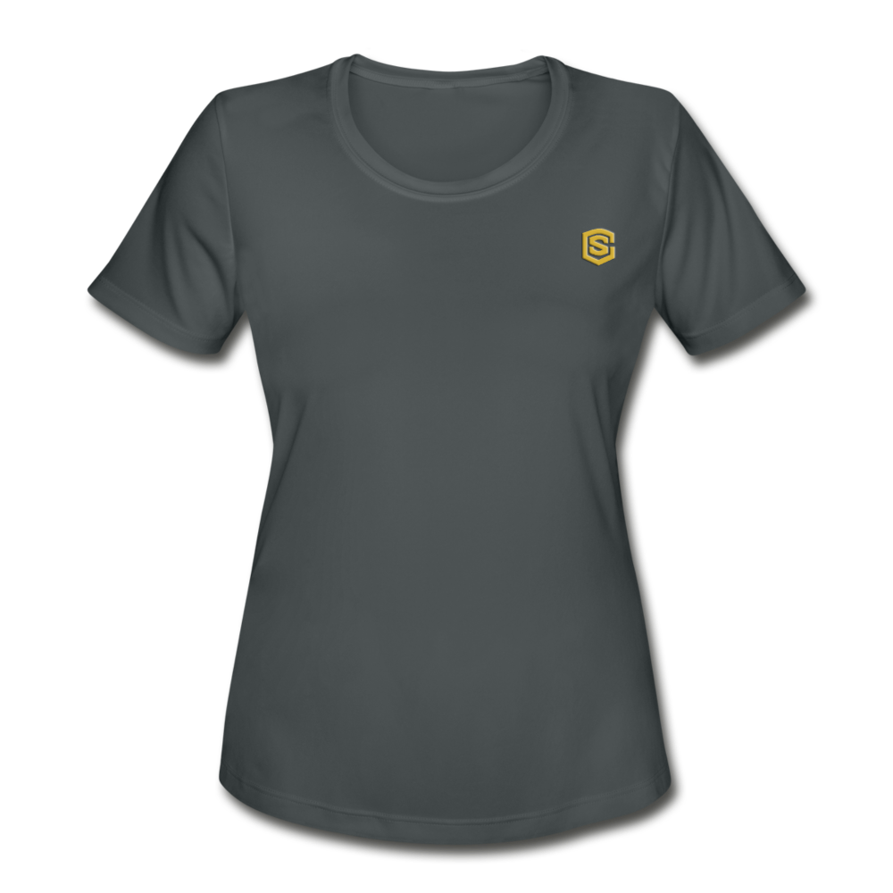 Women's Moisture Wicking Performance T-Shirt   WITH GOLD LOGO - charcoal