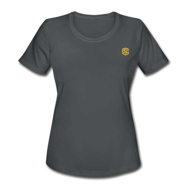 Women's Moisture Wicking Performance T-Shirt   WITH GOLD LOGO - charcoal