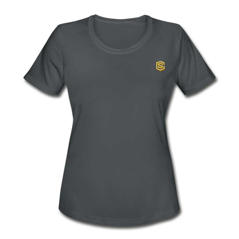 Women's Moisture Wicking Performance T-Shirt   WITH GOLD LOGO - charcoal