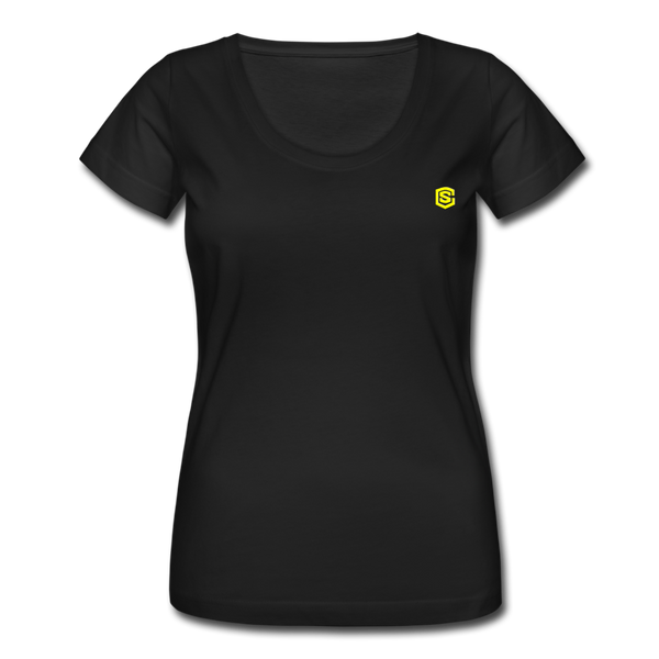 Women's Scoop Neck T-Shirt   WITH YELLOW LOGO - black