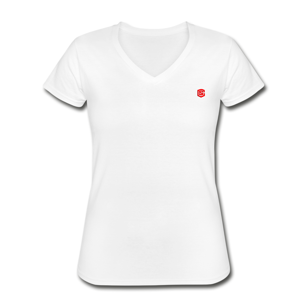 Women's V-Neck T-Shirt WITH RED  LOGO - white