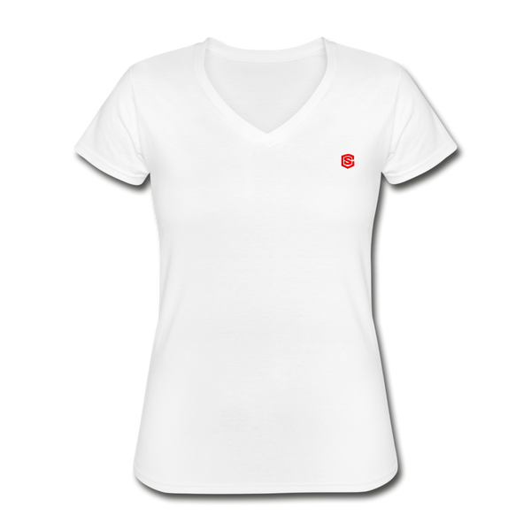 Women's V-Neck T-Shirt WITH RED  LOGO - white