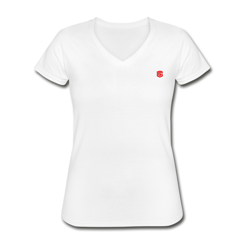 Women's V-Neck T-Shirt WITH RED  LOGO - white