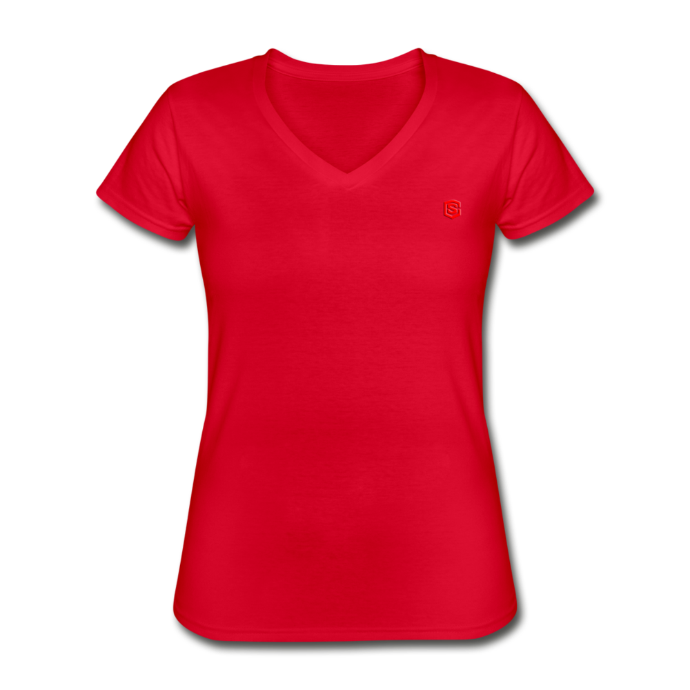 Women's V-Neck T-Shirt WITH RED  LOGO - red