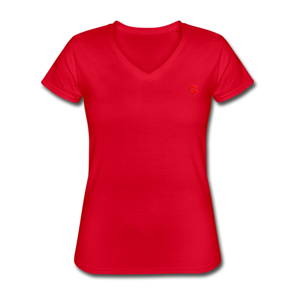 Women's V-Neck T-Shirt WITH RED  LOGO - red