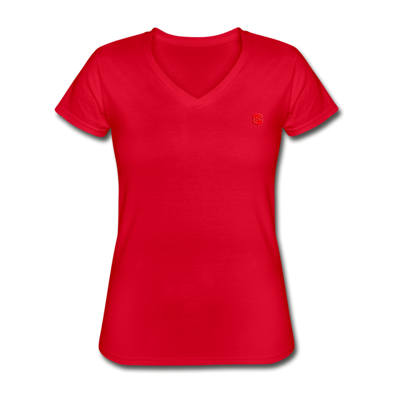 Women's V-Neck T-Shirt WITH RED  LOGO - red