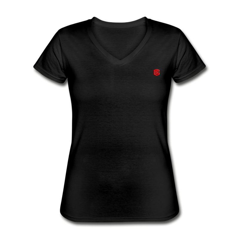 Women's V-Neck T-Shirt WITH RED  LOGO - black