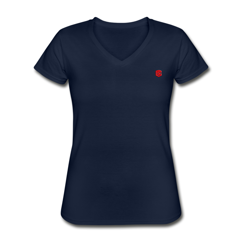 Women's V-Neck T-Shirt WITH RED  LOGO - navy