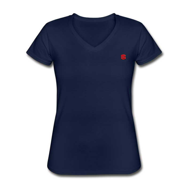 Women's V-Neck T-Shirt WITH RED  LOGO - navy