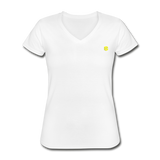 Women's V-Neck T-Shirt  WITH YELLOW LOGO - white