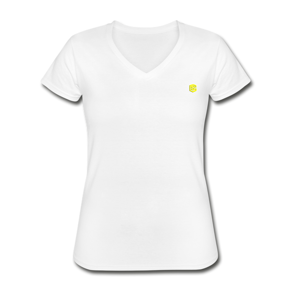 Women's V-Neck T-Shirt  WITH YELLOW LOGO - white