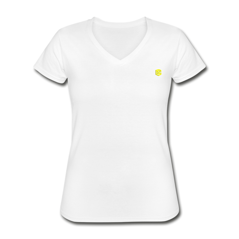 Women's V-Neck T-Shirt  WITH YELLOW LOGO - white