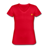 Women's V-Neck T-Shirt  WITH YELLOW LOGO - red