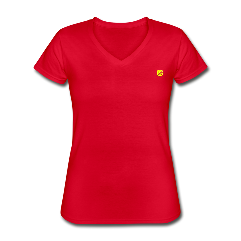 Women's V-Neck T-Shirt  WITH YELLOW LOGO - red