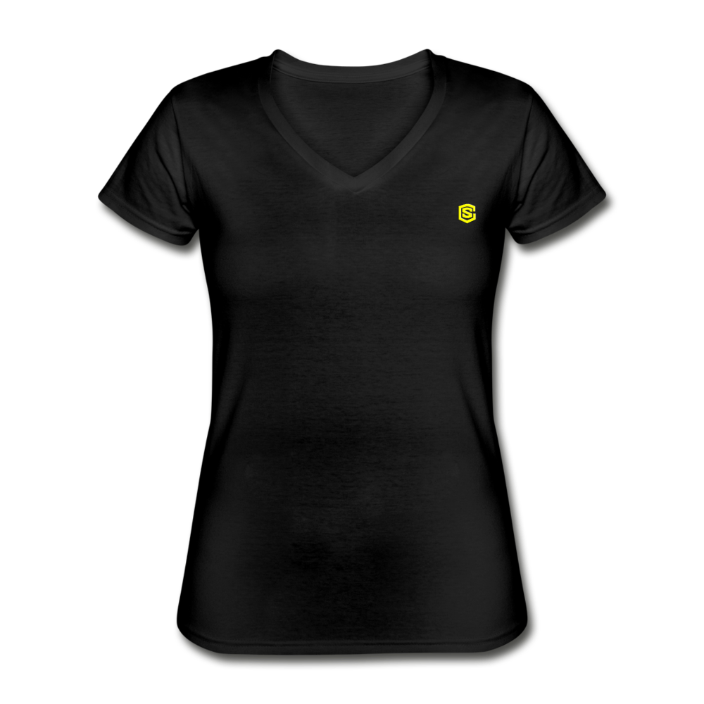 Women's V-Neck T-Shirt  WITH YELLOW LOGO - black