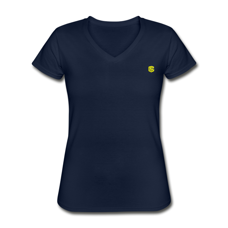 Women's V-Neck T-Shirt  WITH YELLOW LOGO - navy